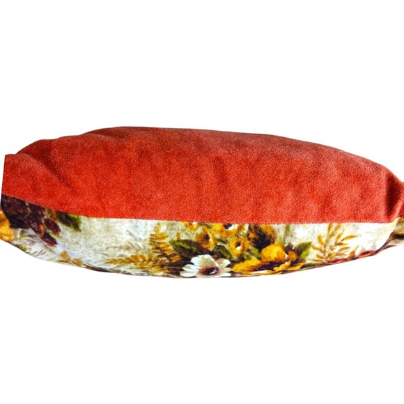 VTG 1970s Velvet Floral Clock Print Couch Throw Pillow Brown Orange Yellow RETRO - Picture 2 of 3